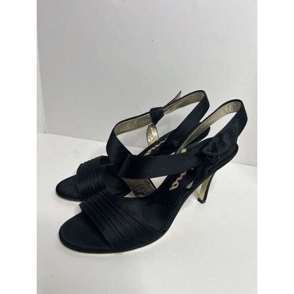 Black NINA Sz 10 M Satin Heels Strappy Excellent Condition EU40 Wedding Classy - Picture 1 of 7